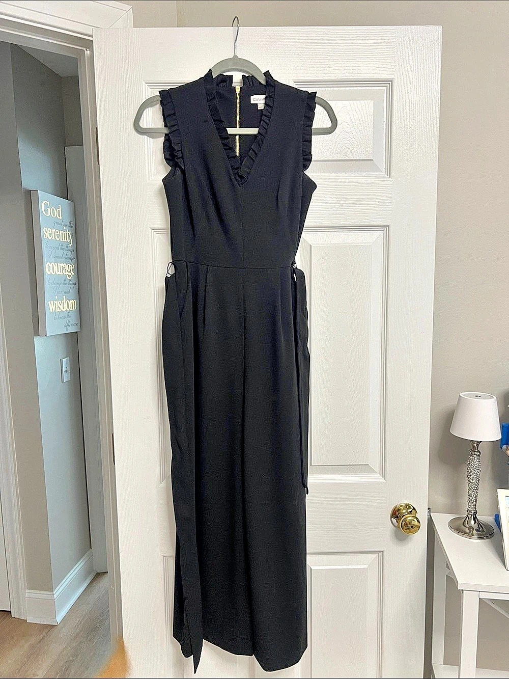Calvin Klein Black Ruffle Neck Maxi Dress